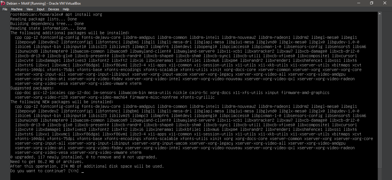 Running 'apt install xorg'